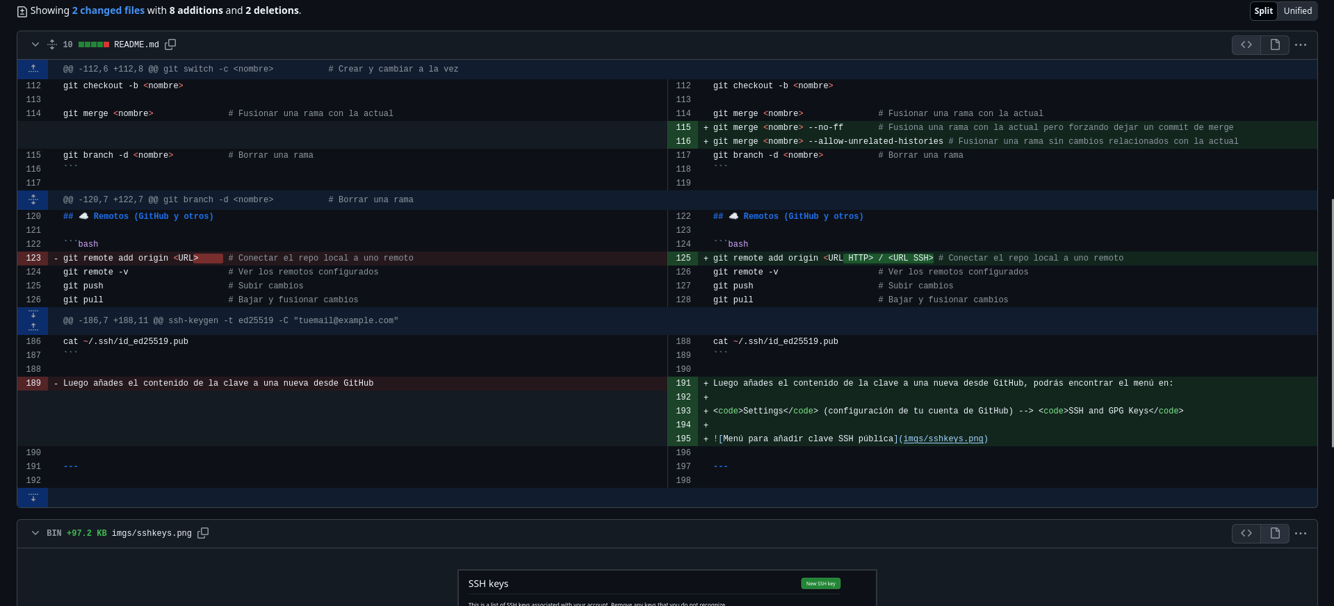Cambios entre ficheros