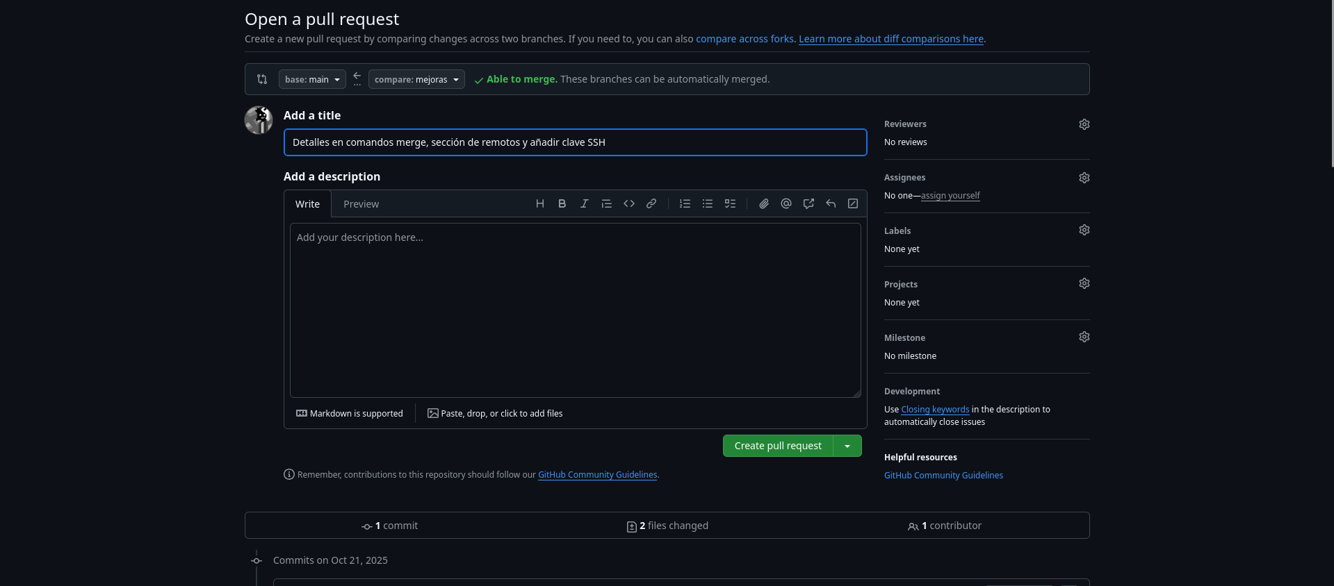 Título para nuestro pull request sin problemas de fusión