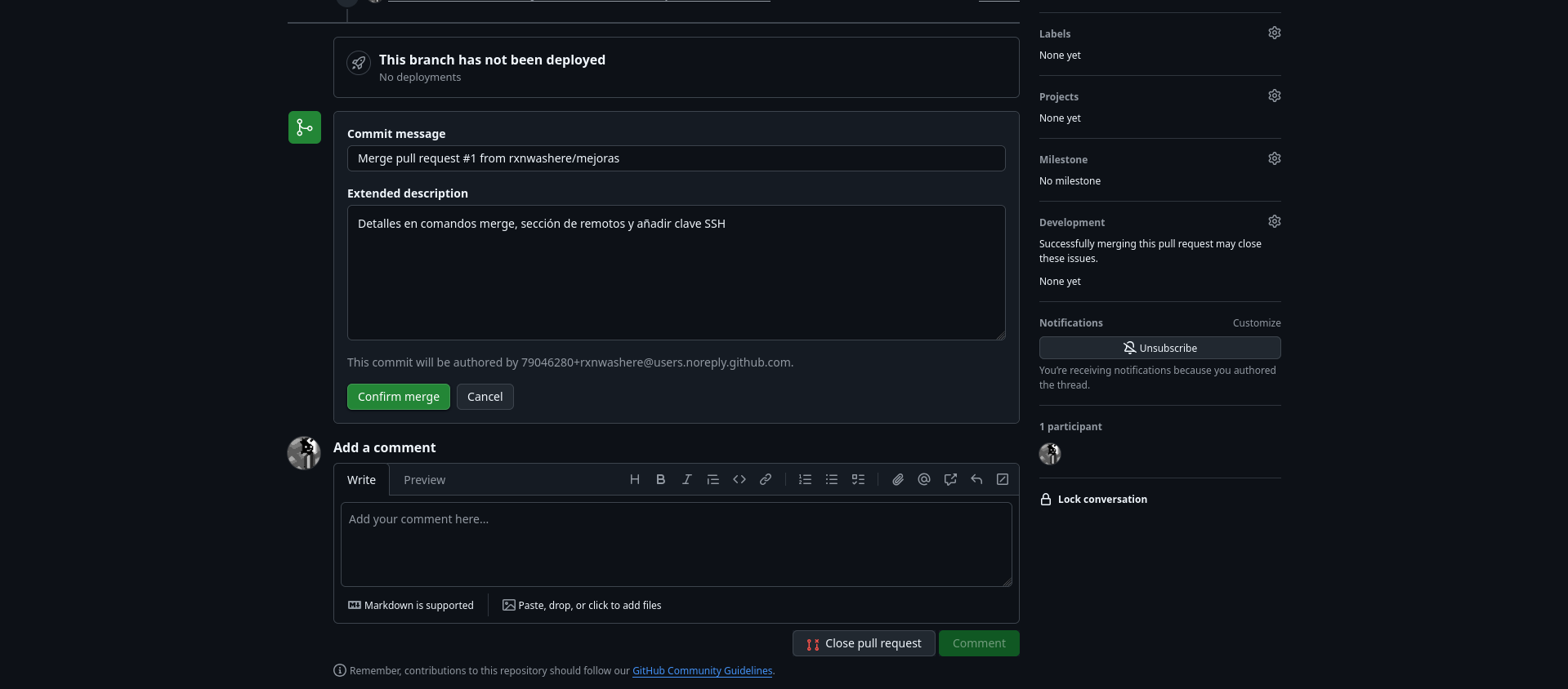 Confirmación de merge request