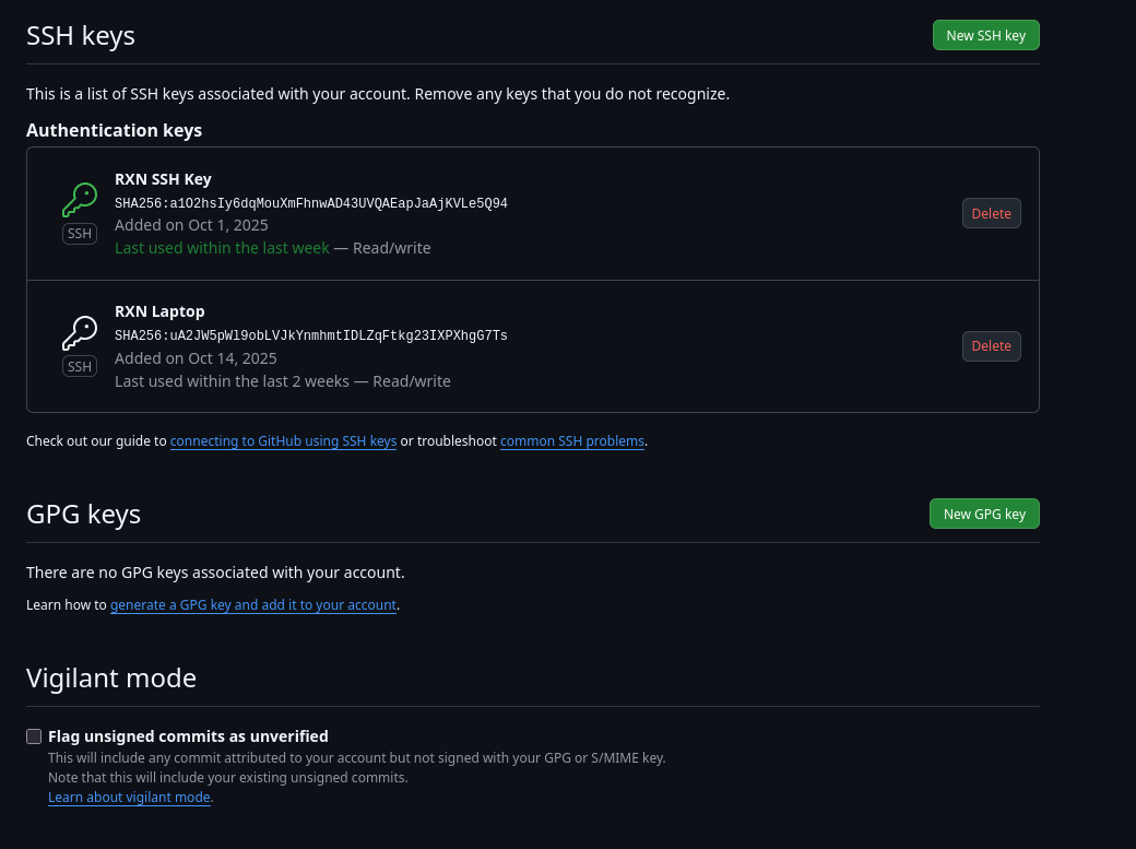 Menú para añadir clave SSH pública